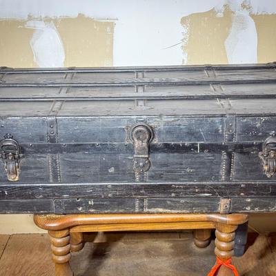 Antique Henry Likly & Co Rochester Flat-Top Trunk with Hardware