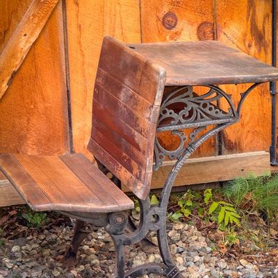 Antique School Desk with Cast Iron Base