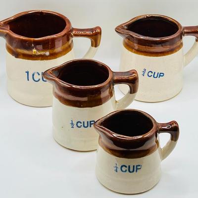 Set of (4) Stoneware Measuring Cups with Spouts