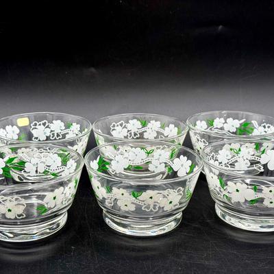 (6) Libbey Glass Dogwood Flower dessert bowls