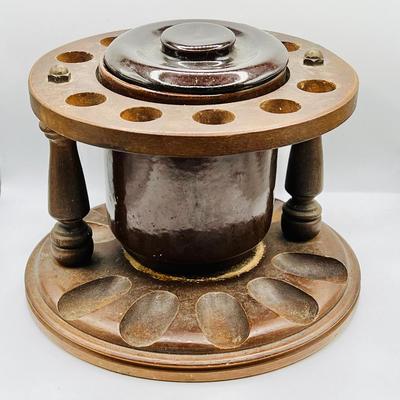 Copern Wood Pipe Stand with Humidor & Pipe Bowls