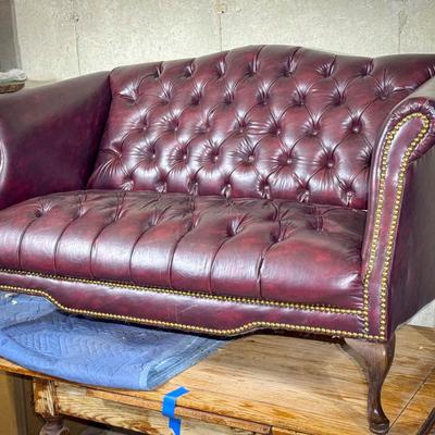 Tufted Burgundy Leather Loveseat