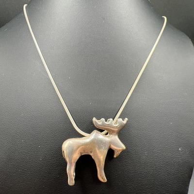 925 Sterling Silver Moose Pendant Necklace