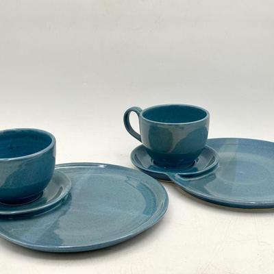 (2) Signed Ceramic Tidbit Trays With Cups