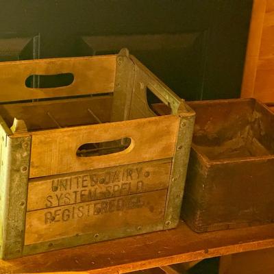 Antique United Dairy Milk Crate & Screw Machine Crate 
