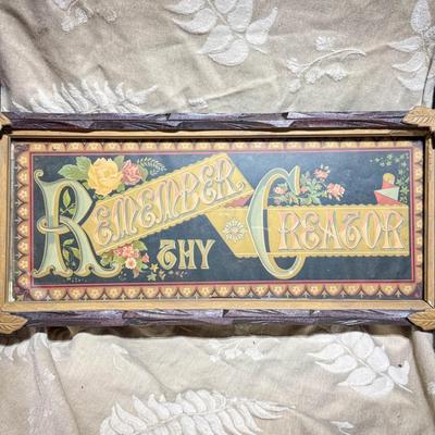 Antique Framed Motto Print – “Remember Thy Creator”