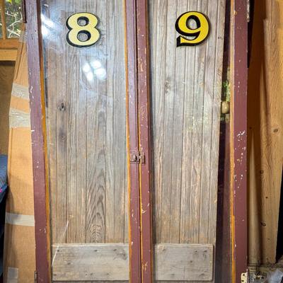 (2) Vintage Wooden Doors with Glass Panels – Numbered 8 & 9