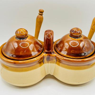 Stoneware Double Condiment Set