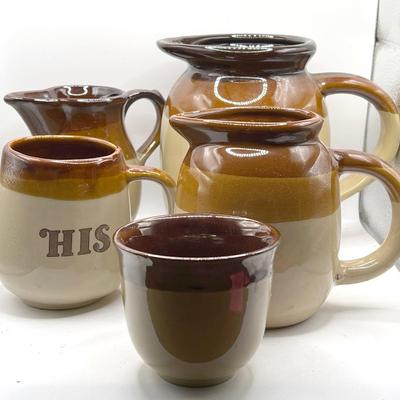 (5) Pottery Pitcher, Creamers, Mug & Teacup