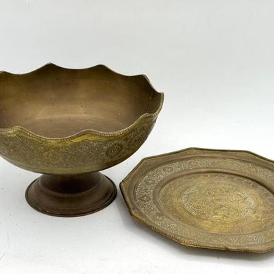 Brass Plate & Pedestal Bowl
