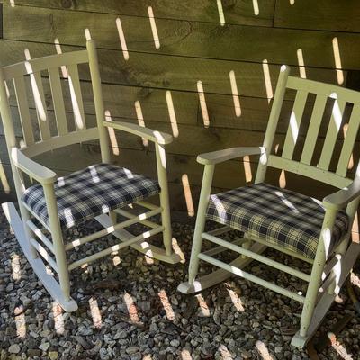 (2) White Rustic Rocking Chairs