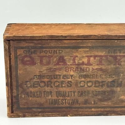 vintage wooden box for "Georges Codfish"