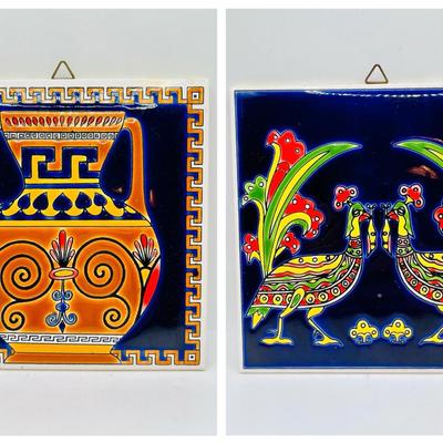 (2) 6” Handpainted Grecian Tiles