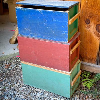 (3) Painted Wooden Storage Boxes