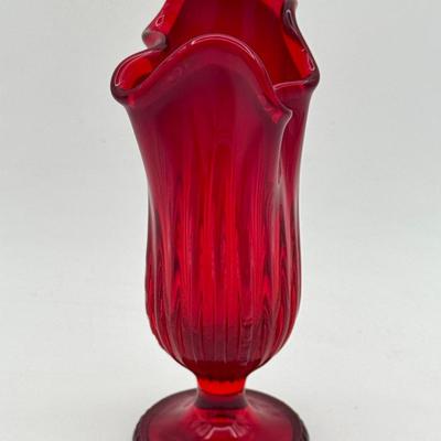 Olde Virginia Glass (OVG) red swung vase With Sticker 