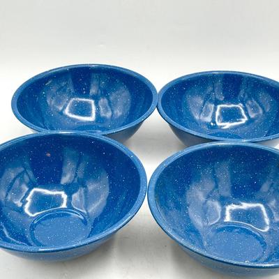 (4) Blue Enamel Bowls