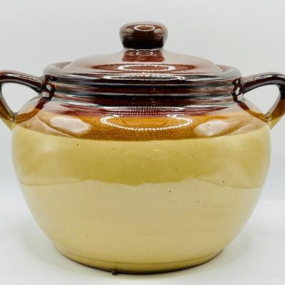 Two-Handled Pottery Crock with Lid