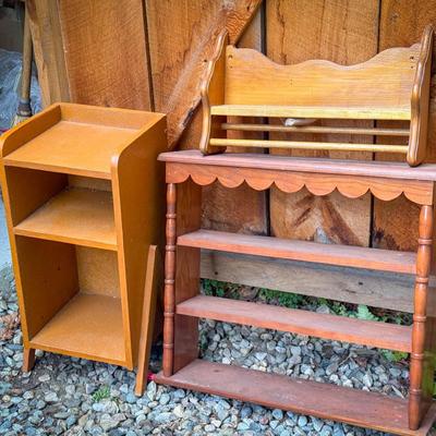 (3) Small Wooden Shelves & Cabinet