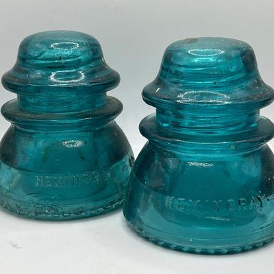 (2) Hemingray Insulators — Aqua