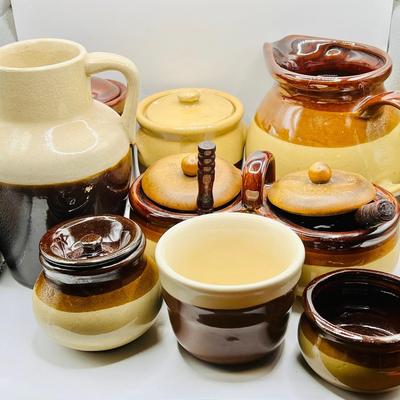 Collection of Crocks, Pitchers & Pottery in Brown Tones