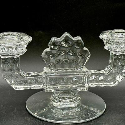 Vintage Fostoria American Clear Double Flat Foot Candlestick Holder