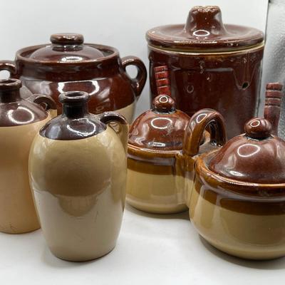 (5) Brown Toned Pottery Pieces ft. Monmouth Pottery