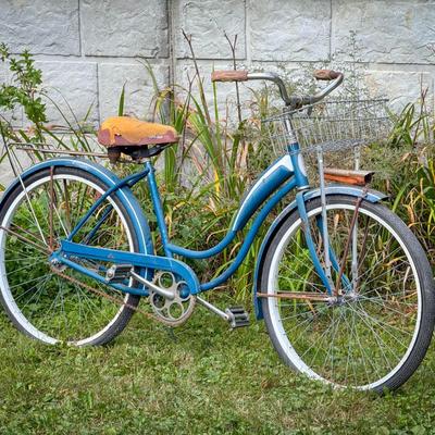 Vintage Scwhinn Blue Bicycle with Basket