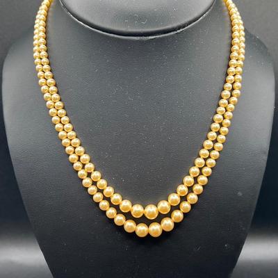 Vintage 17” Deltah Two-Strand Graduated Faux Pearl Necklace