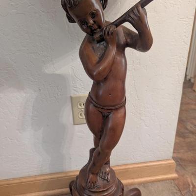 Beautiful carved walnut cherub stand table with marble top