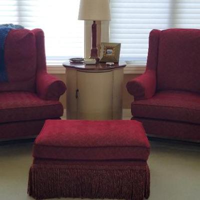 Sale Photo Thumbnail #29: Matching Red Chairs and Ottoman