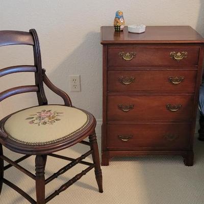Sale Photo Thumbnail #114: Needle Point Chair and small Dresser