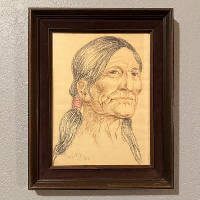 Native Man in Pencil - Signed by Artist
