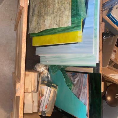 Rolling Wood Cart With Stained Glass