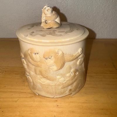 Carved Monkey Container 