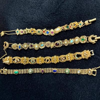 Vtg Goldette Charm Slide Bracelets And More