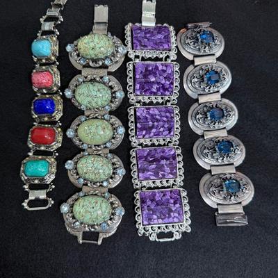 Silvertone Cabachon Bracelets  