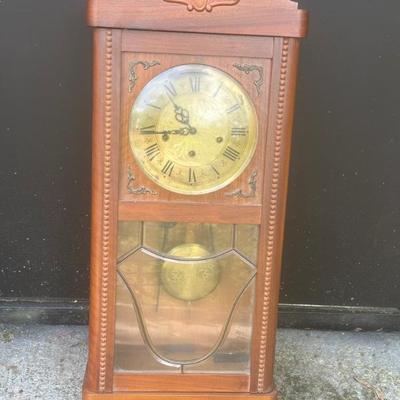 Antique Wall Mounted Grandfather Clock / with Key