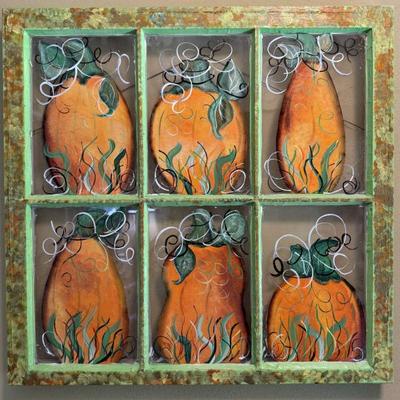 Fun fall pumpkin painted window frame 
