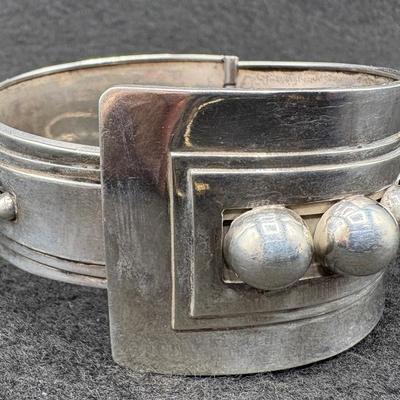 Mexican Sterling Silver Beaded Clamper Bracelet