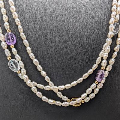 Triple Strand Baroque Pearl Necklace w/ 14K Clasp 