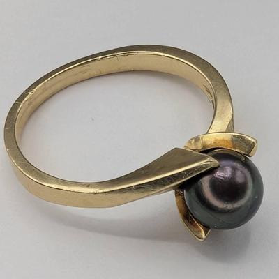 23K Gold & Black Pearl Ring...Sz 6