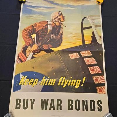 1943 War Bonds Poster Pilot Keep Him Flying
