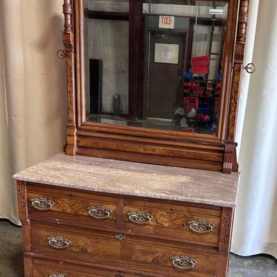 Antique Victorian Rose Marble Top Dresser