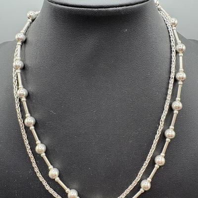 Two Sterling Ball Bead Bracelets, Two Stetling Necklaces