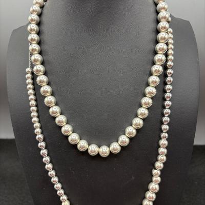 Two Vintage Sterling 925 Ball Bead Necklaces