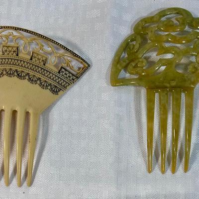 Antique celluloid hair combs