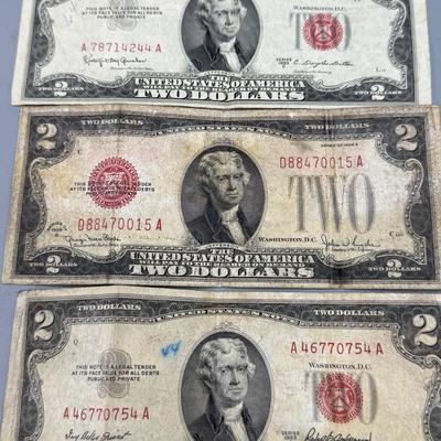 US Currency Lot Of 6 Red Seal $2 Bills And Silver Certificates 