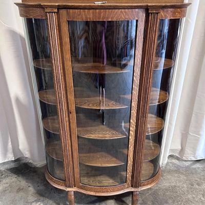 Antique Tigerwood Bowfront China Cabinet