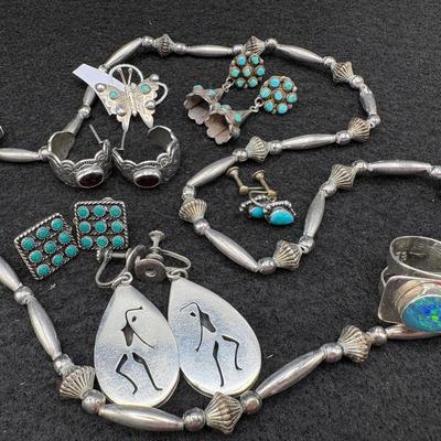 Sterling Signed Jewelry-Earrings, Ring, Pins