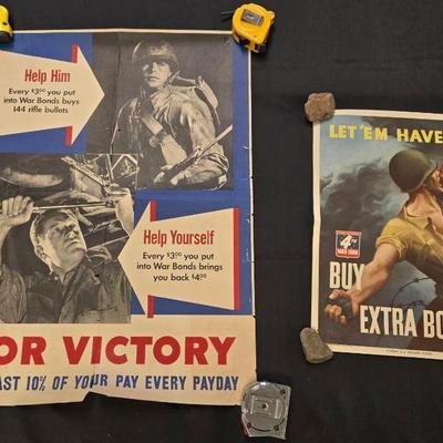 2 Vintage War Bonds Posters WWII "Let Em Have It"